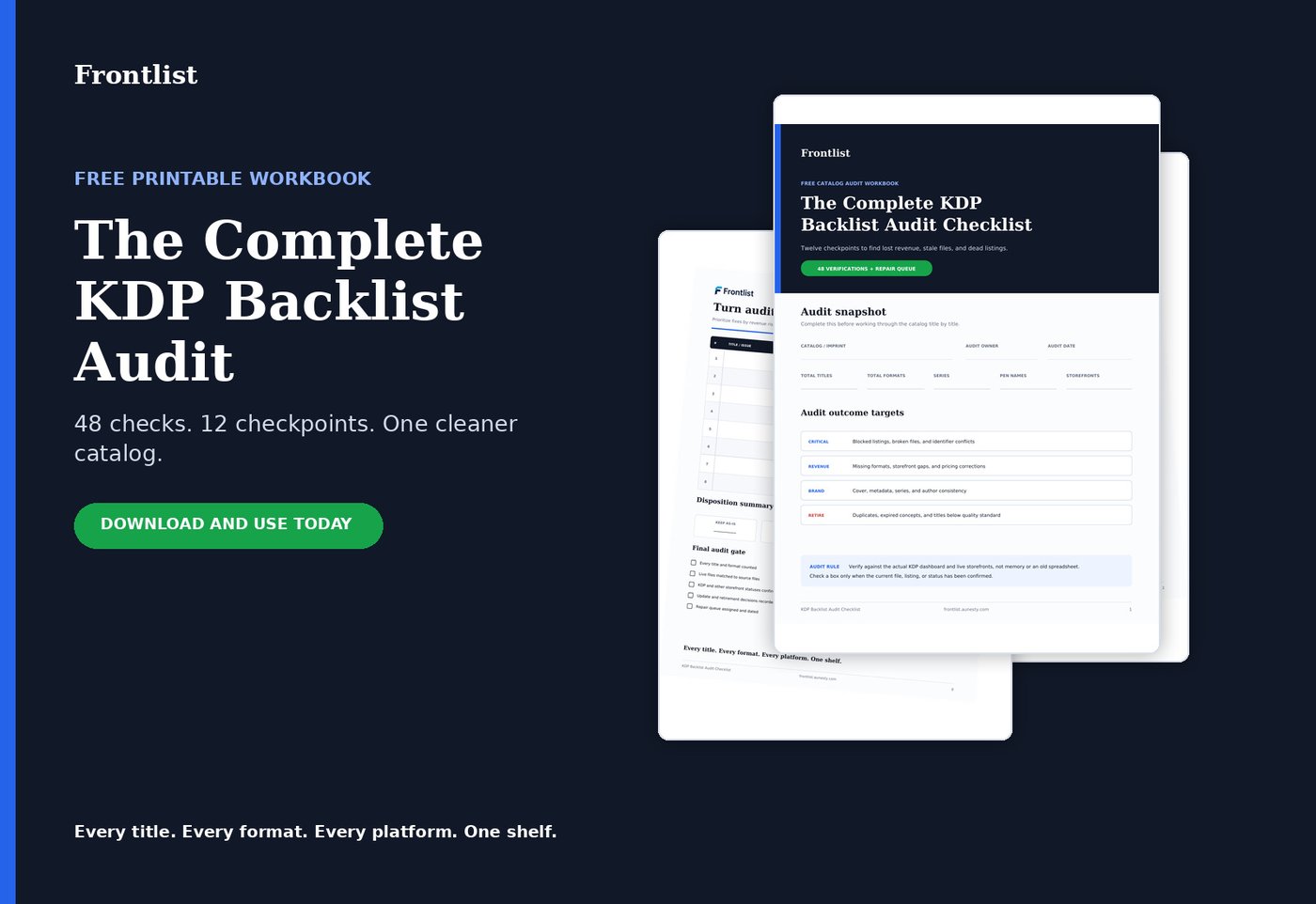 Preview of the printable KDP Backlist Audit Checklist workbook