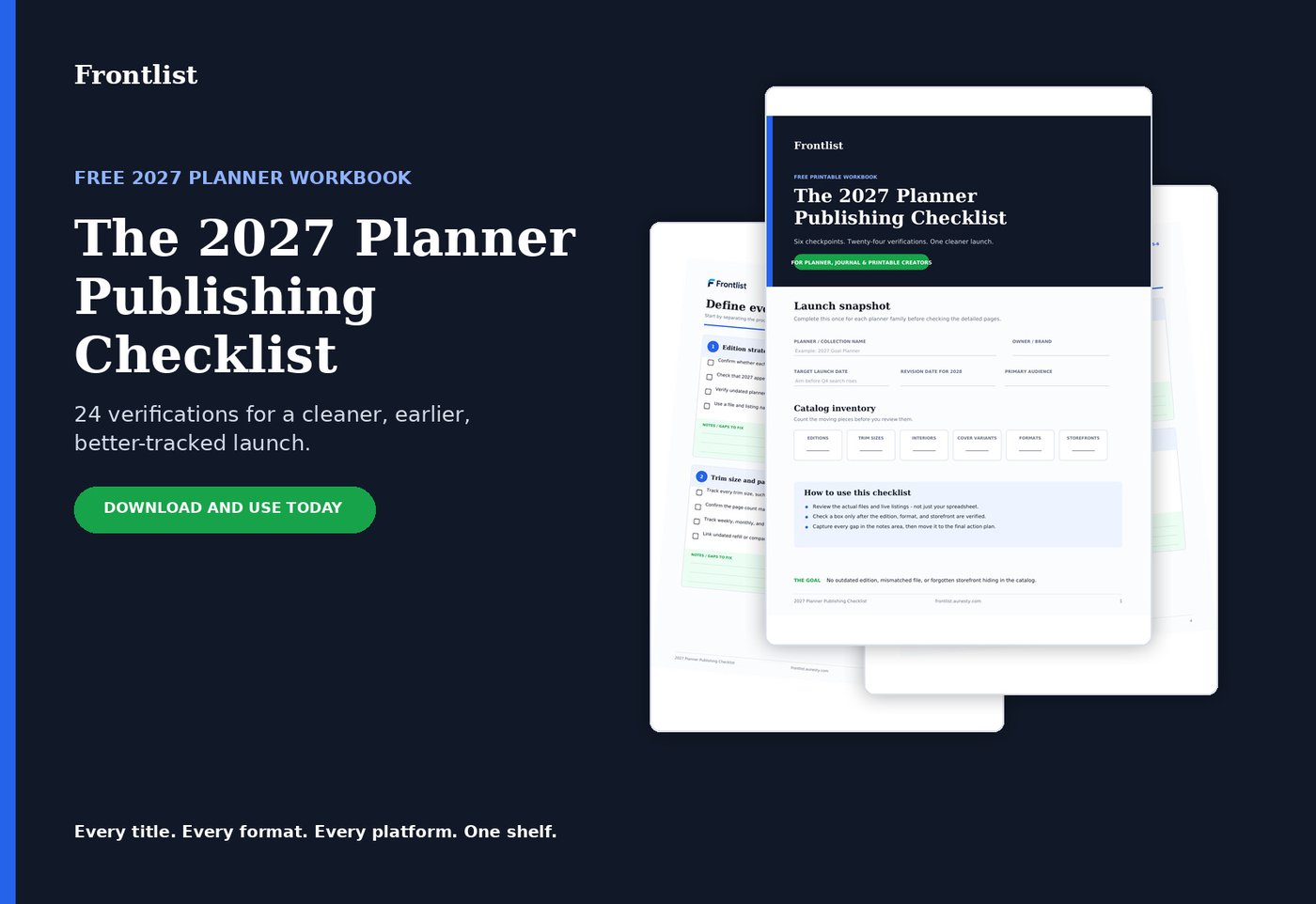 Preview of the printable 2027 Planner Publishing Checklist workbook